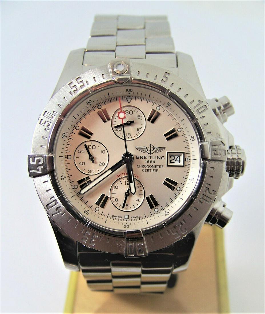 Mens S/Steel BREITLING Super Avenger Skyland: Mens S/Steel BREITLING Super Avenger Skyland Chronograph Automatic Watch A13380 This Men's BREITLING watch is Swiss made. Great present for yourself or someone you love! * Stainless steel case & back 