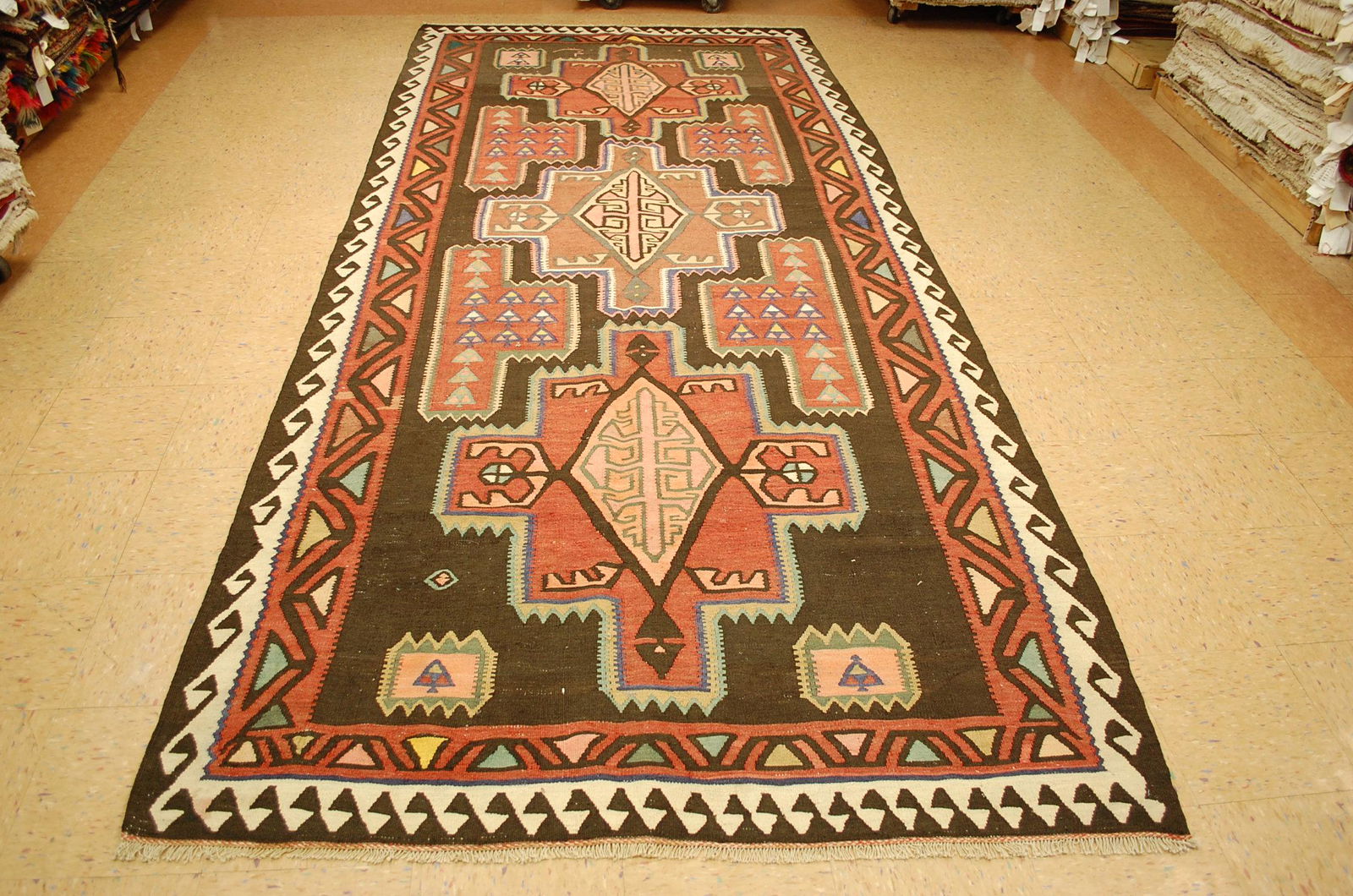 DETAILED ANTIQUE FINE CAUCASIAN KILIM 5' 5" x 12' 5" (1 of 10)