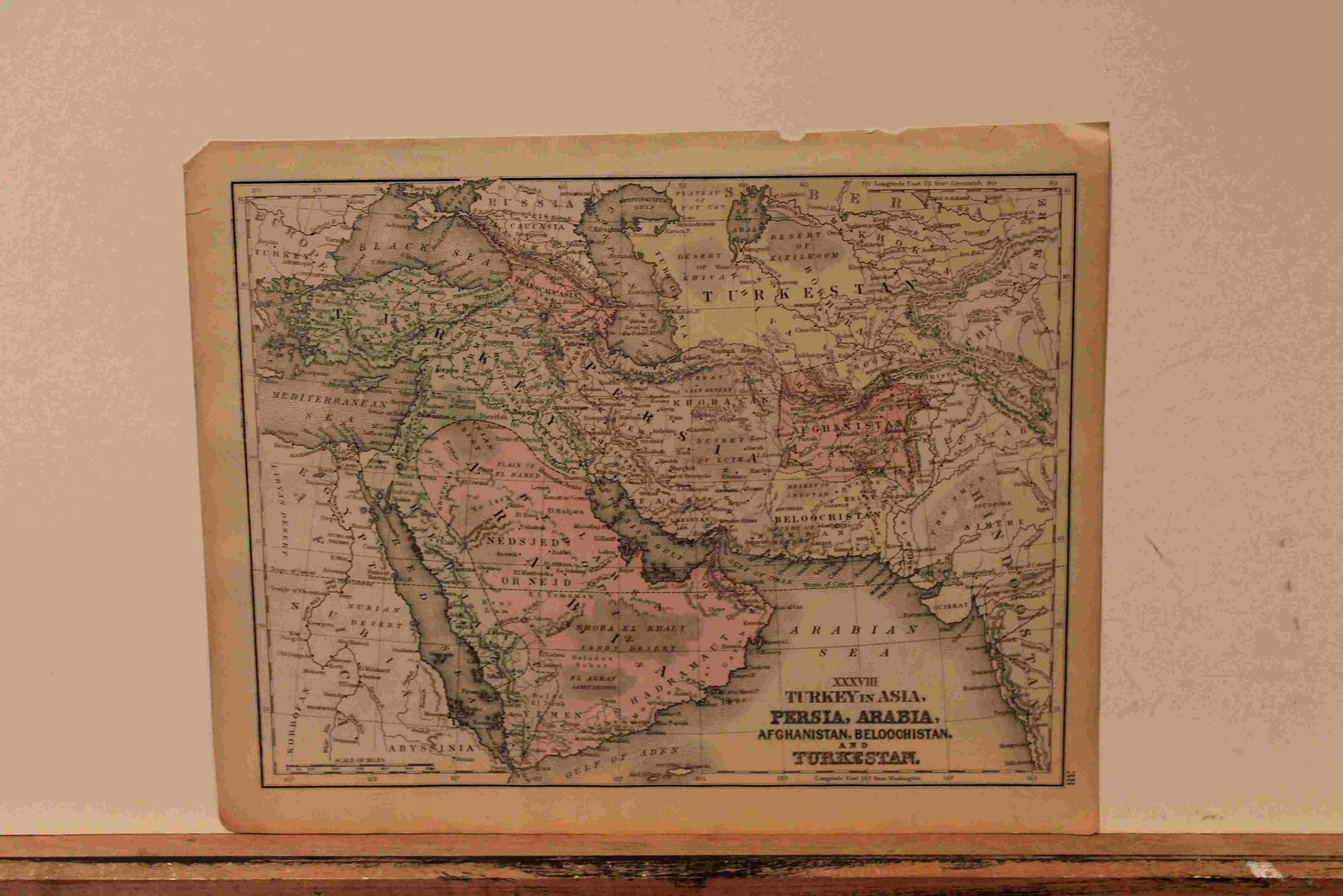 1871 Map of Persia, Afghanistan and Arabia: Author: Montheith Title: 1871 Map of Persia, Afghanistan and Arabia Medium: Ink on Paper Dimensions: 12"X9.5" Description: Map of Persia, Afghanistan and Arabia engraved by J.M. Atwood dated 1871. Pub