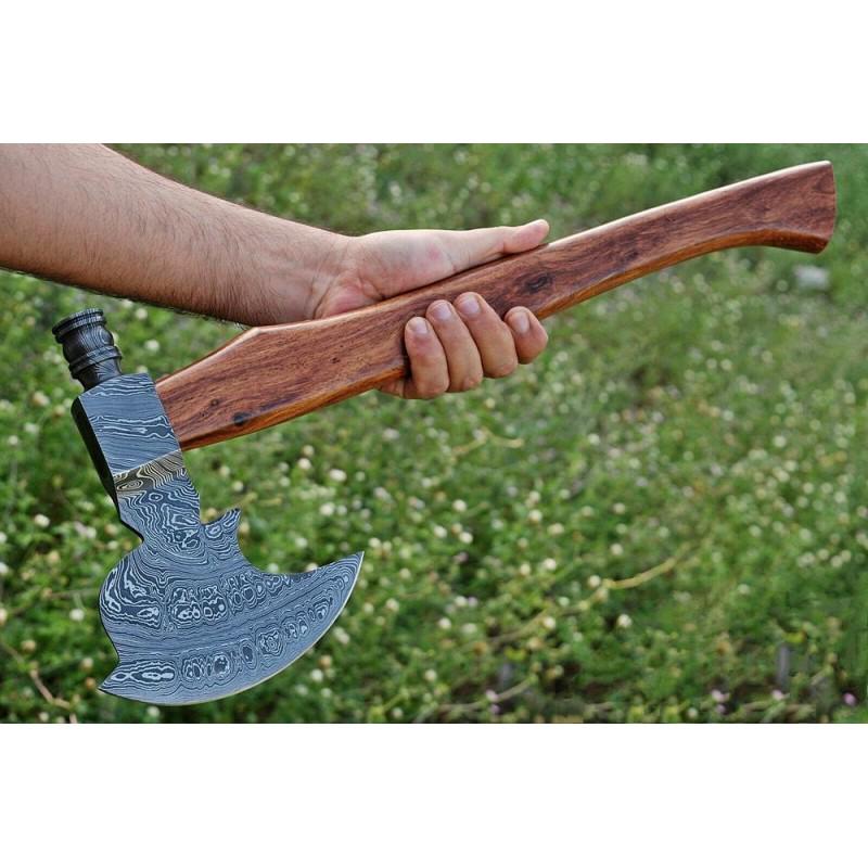 Hatchet Viking Axe damascus steel bone leather hiking: Viking Axe "Compass" The axe is one of the first human-made tools. Simplicity of perfection is the very word used to describe Viking axes. The ax has great impact power, it cuts through armor with eas