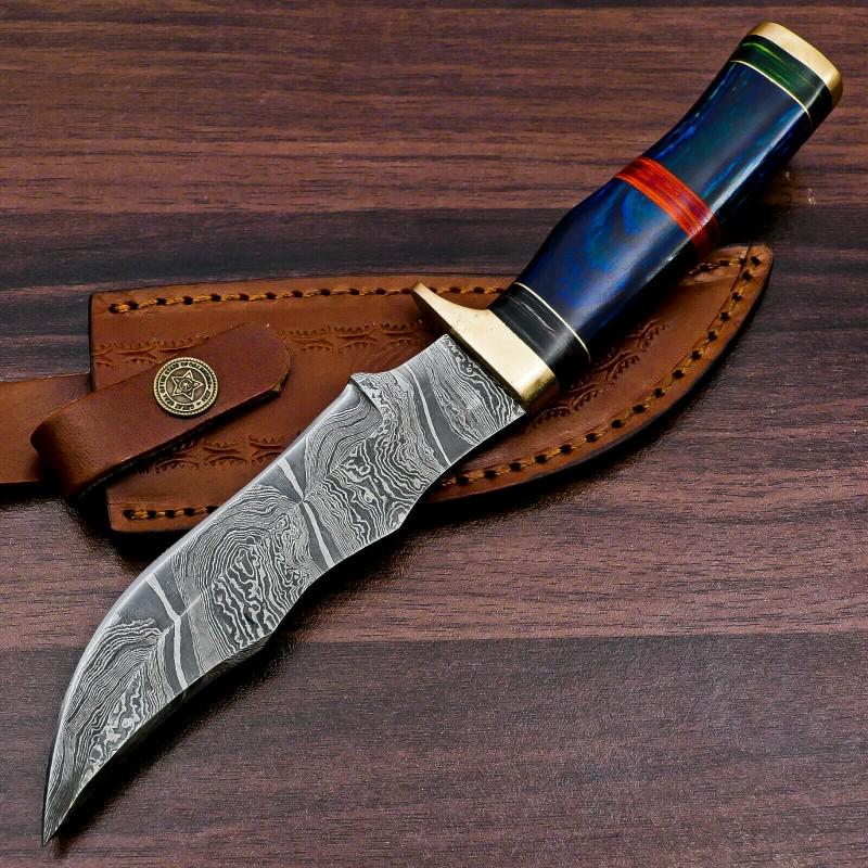 Pocket damascus steel knife stone horn (1 of 5)