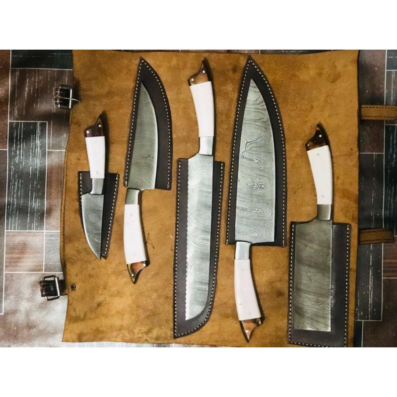 5 pcs SET Kitchen chef damascus steel knife resin wood (1 of 5)
