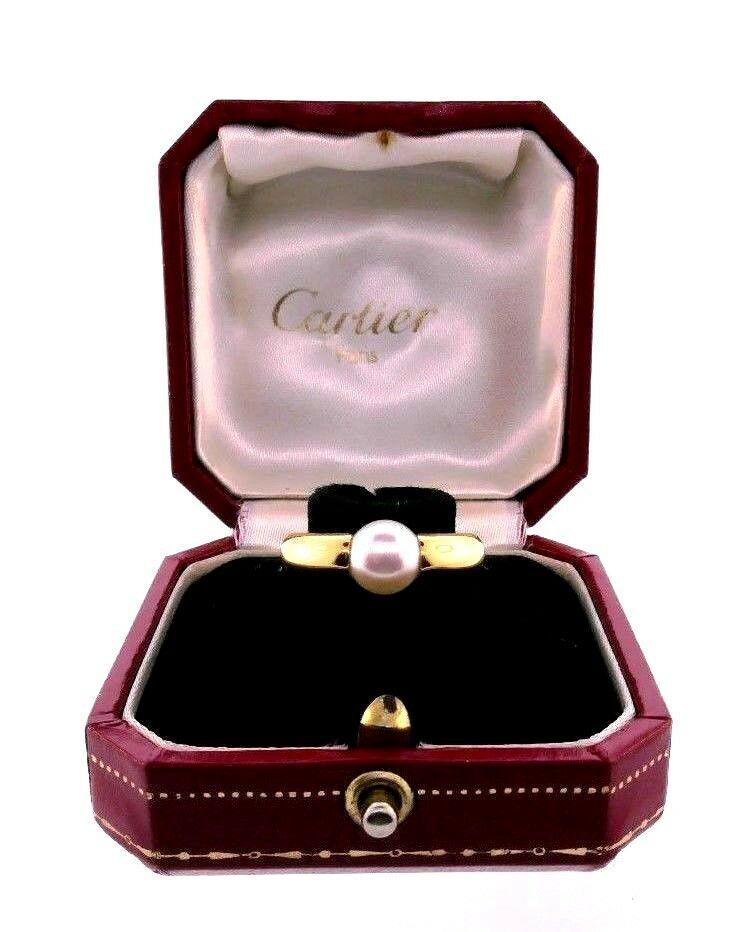 CARTIER 18k Yellow Gold & Pearl Ring w/Box Circa 1994 (1 of 9)