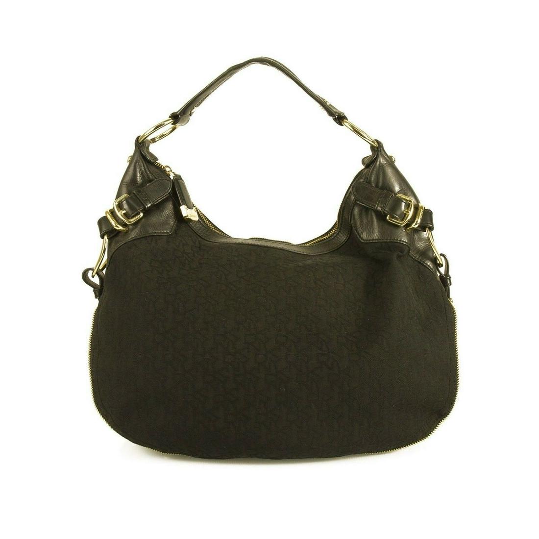 Donna Karan DKNY Signature Canvas Black Leather Studded: Donna Karan DKNY Signature Canvas Black Leather Studded Hobo Shoulder bag Extra impressive and luxurious this DKNY bag is such a practical yet beautiful piece! This bag features signature DKNY canvas