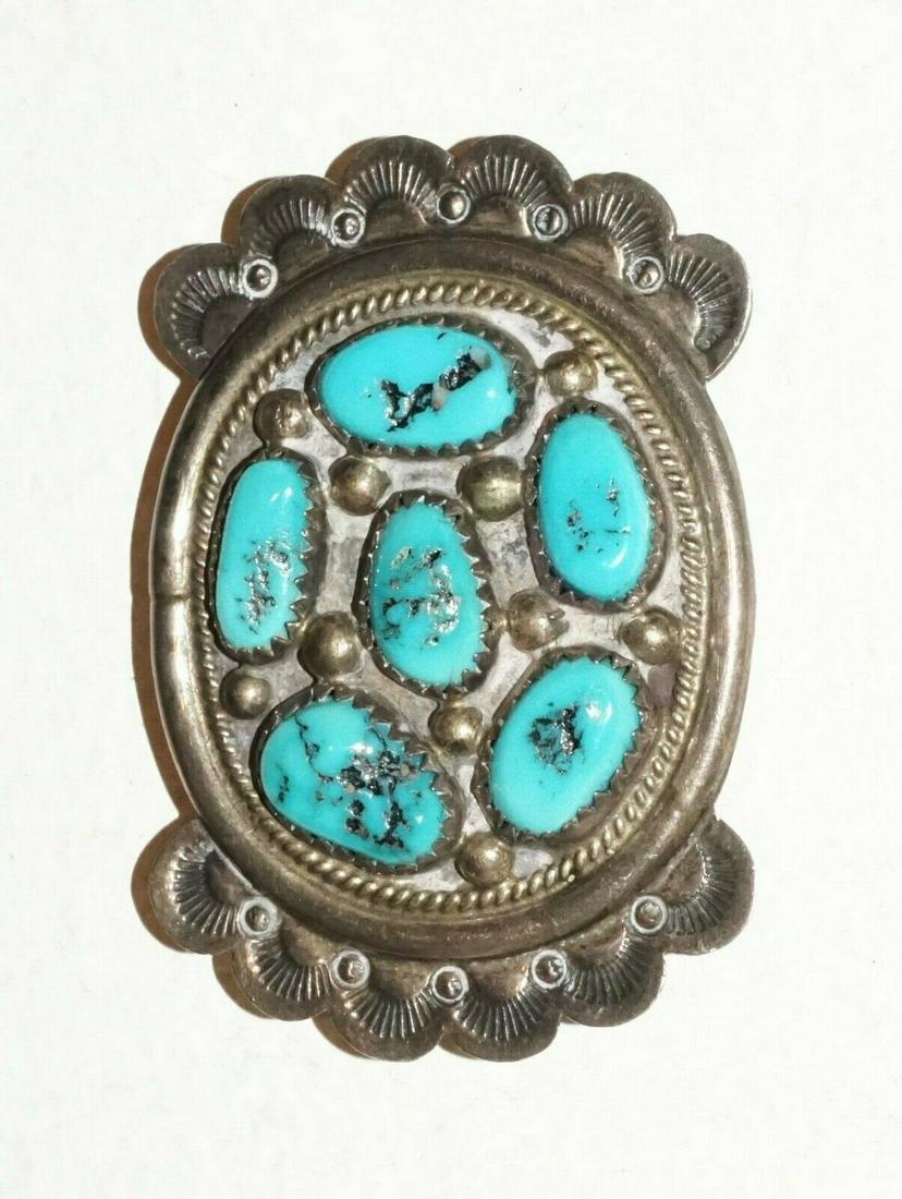 Vintage SW Silver Copper Belt Concho Natural Turquoise: Up for sale from a recent estate in Honolulu Hawaii this Vintage South Western unmarked silver and copper small concho ornament that is set with 6x irregular natural Turquoise pebble accents (approx. 