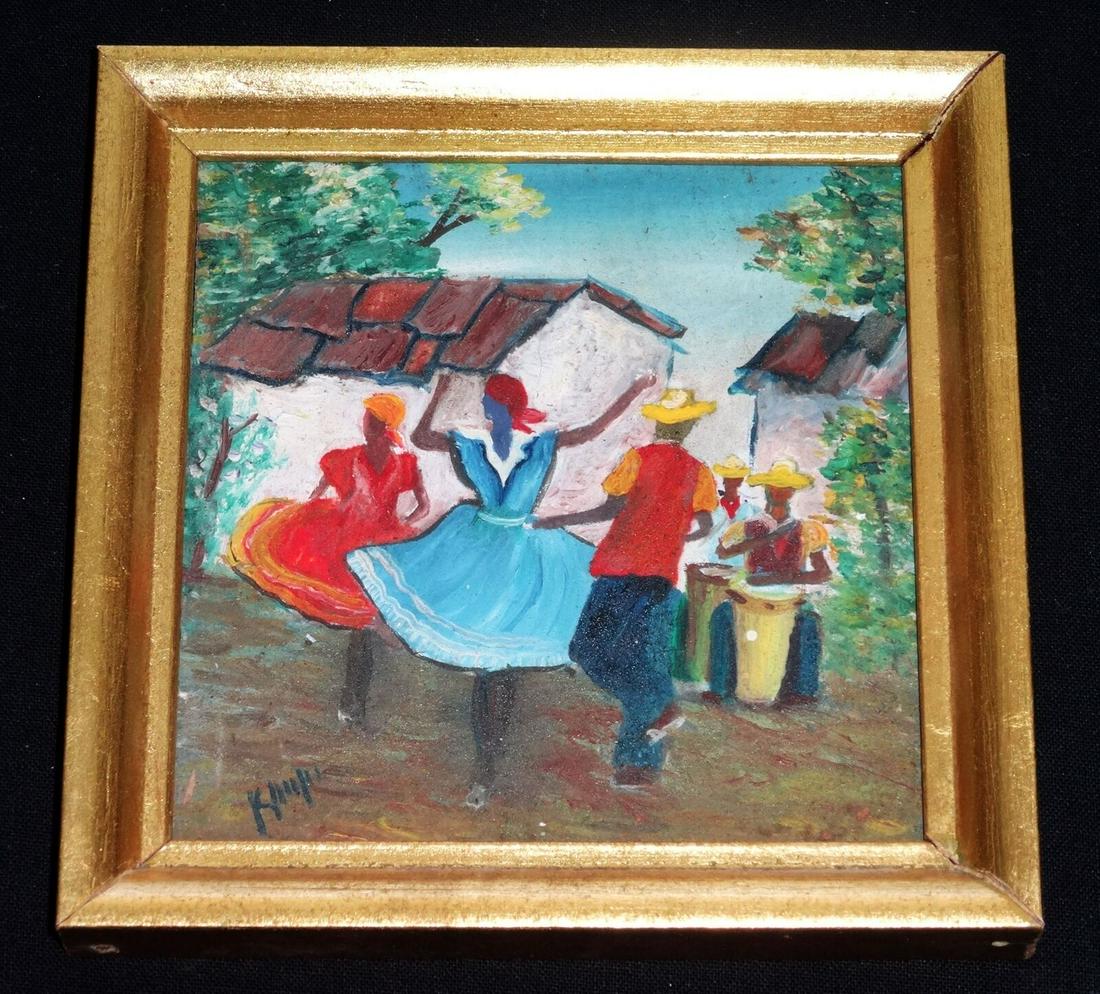 1980's Haitian Acrylic Mini Painting Music & Dance: Up for auction from recent client in Honolulu this 1980â€™s Haitian framed Acrylic miniature painting on masonite by illegible signed (please. â€œOriginal unrestored Haitian painting purchase