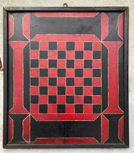 Early 20thc striking wooden gameboard: Title: Early 20thc striking wooden gameboardMeasurement: 21” x 23 1/2”Provenance/Additional Info: Original paint and striping. Pine. Edged all around. Shipping:Domestic: Flat-rate of $45.00 to