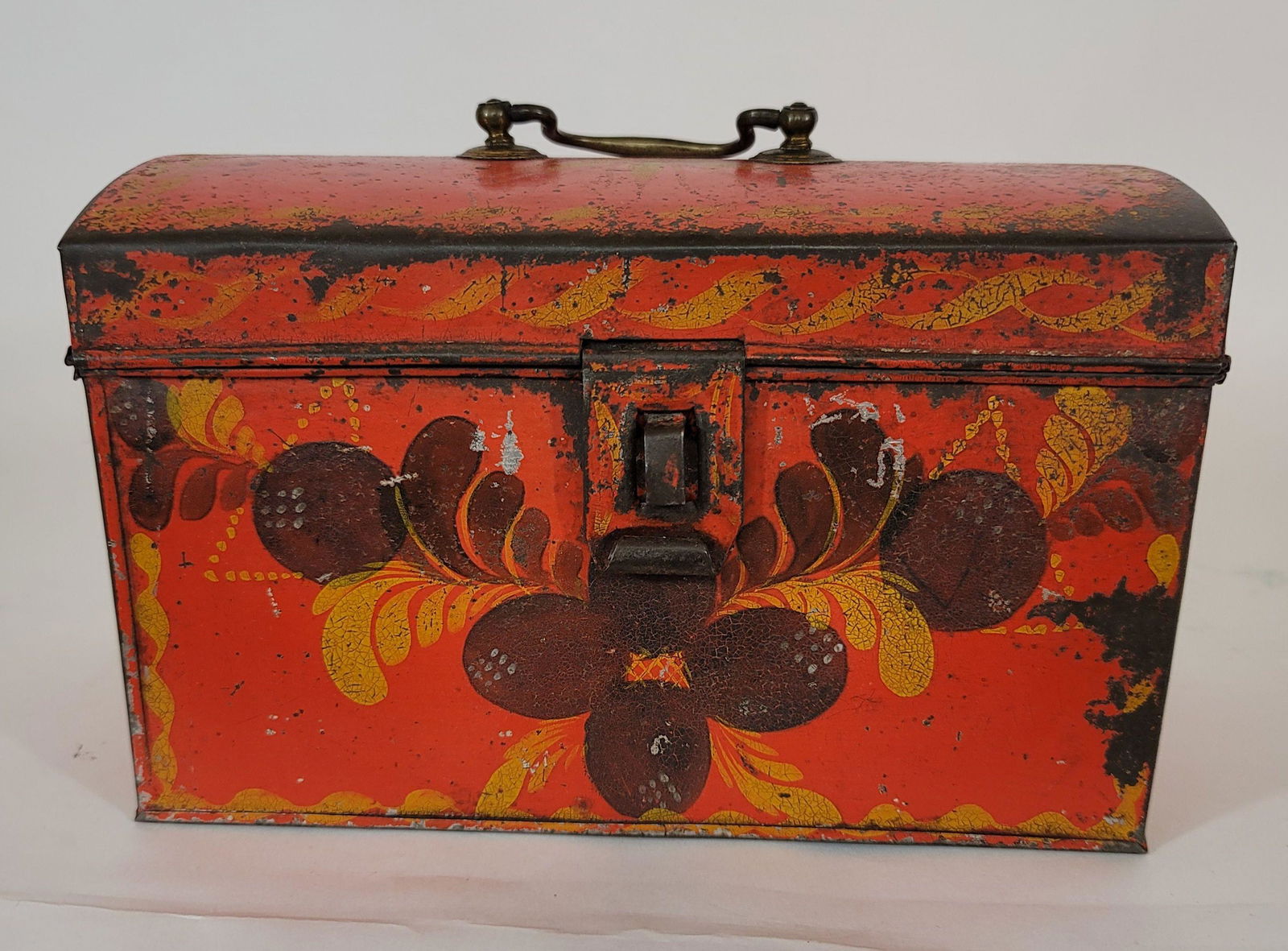 Red Pa decorated tole document box ca 1830's (1 of 6)