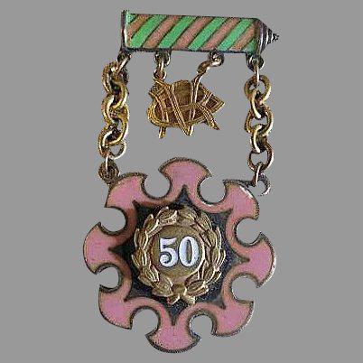 Vintage Gold PINK & GREEN Ename Striped PIN Medal 50: The OVR is un marked but tests for 10 k the rest of the pin does not PINK & GREEN STRIPED enamel I'M Pretty Sure This Is From The ODD FELLOWS WOMENS GROUP "ILLINOIS Shipping: Domestic: Flat-rate of $5