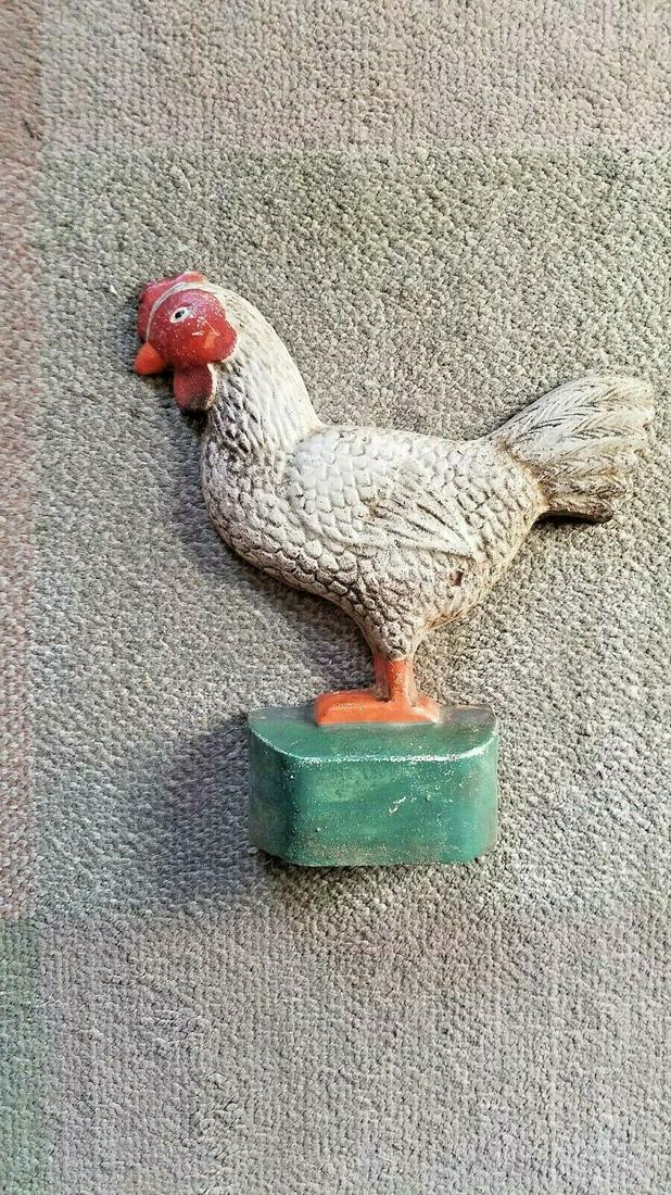 Cast iron chicken door stop antique original paint.: Dates to 1920-30 period. Great original paint. Approximately 10" tall. Shipping costs include insurance. Shipping: Domestic: Flat-rate of $17.00 to anywhere within the contiguous U.S. International: F