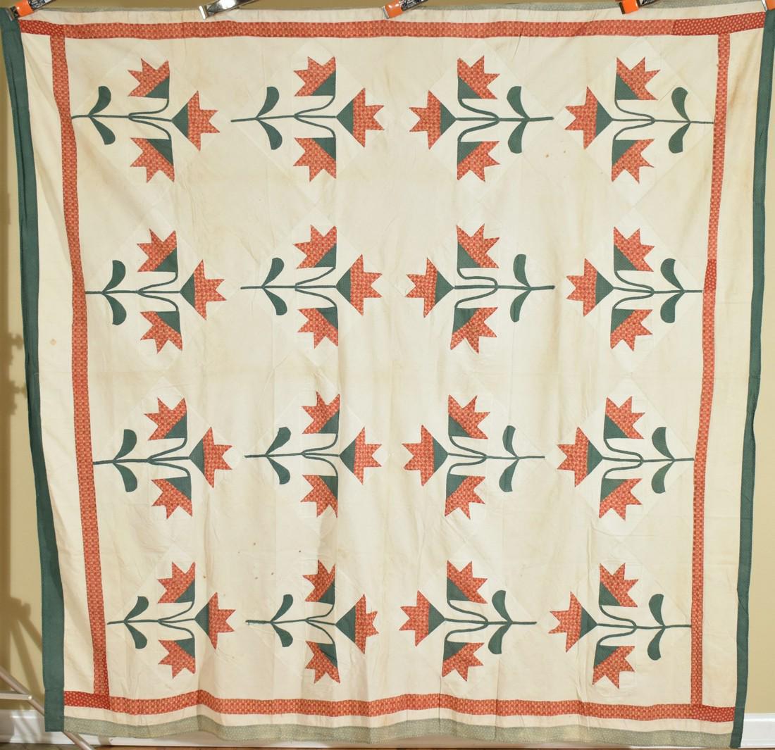 1870's Red & Green Carolina Lily Quilt Top (1 of 8)