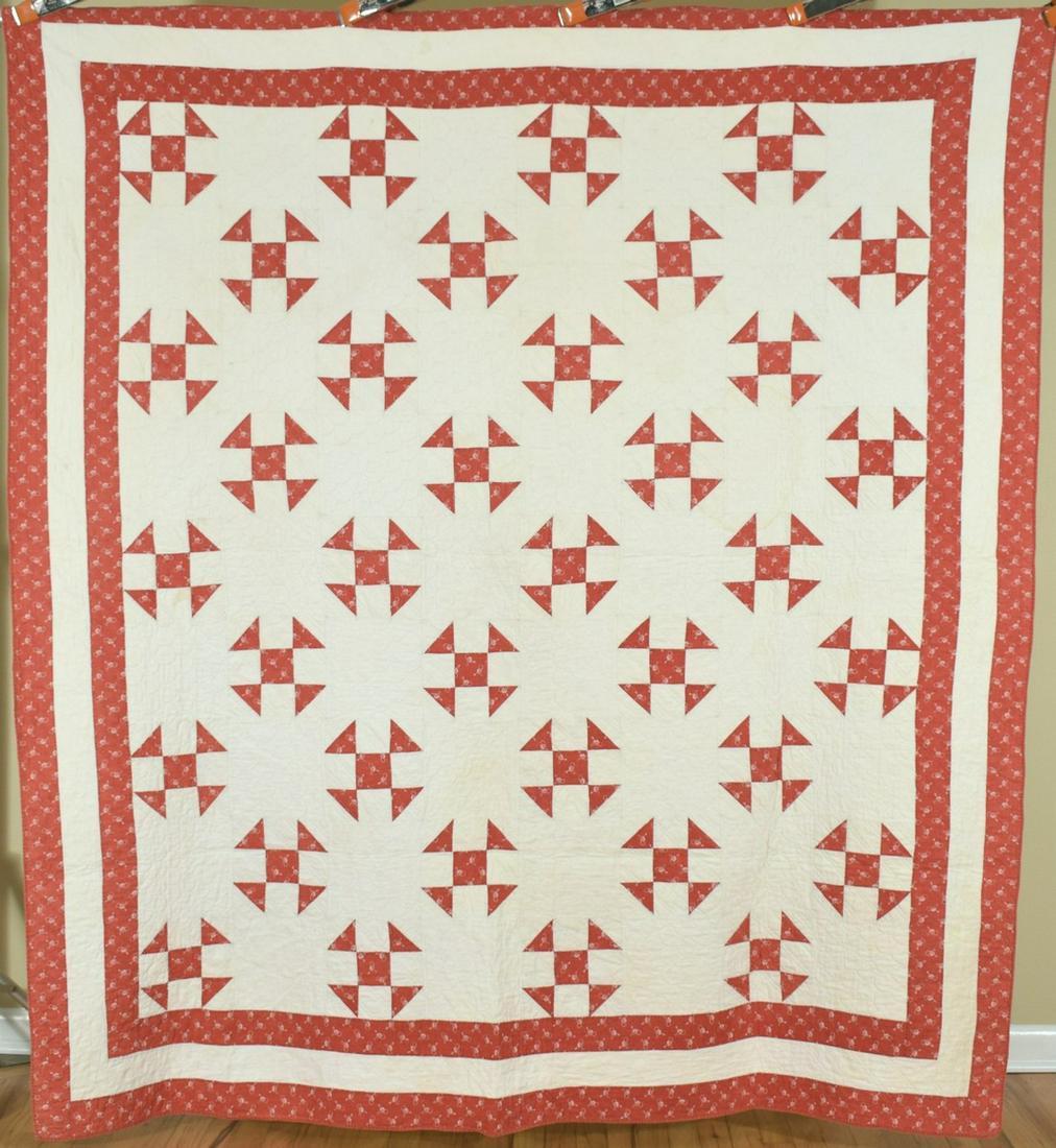 1870's Red & White Quilt, Equestrian Print (1 of 7)