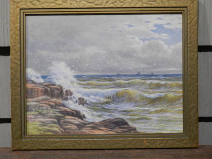 Charles Grant Davidson, NY, 1865-1945.W/C Seascape: Charles Grant Davidson, NY, 1865-1945. W/C Seascape depicting waves breaking at shoreline. signed C.G. Davidson. very good condition. Circa 1910-30. Frame size 15-1/2" x 12-1/2" Shipping: Domestic: Fl