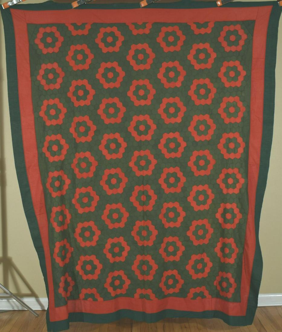 1870's Red & Green Honeycomb Quilt Top (1 of 6)