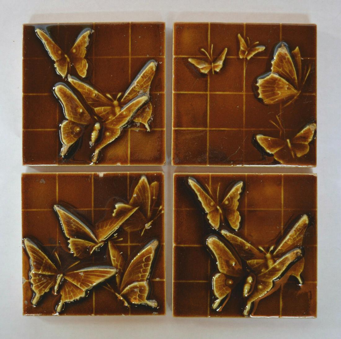 Set of 4 U.S. Encaustic Tile Co. Butterfly Tiles (1 of 6)