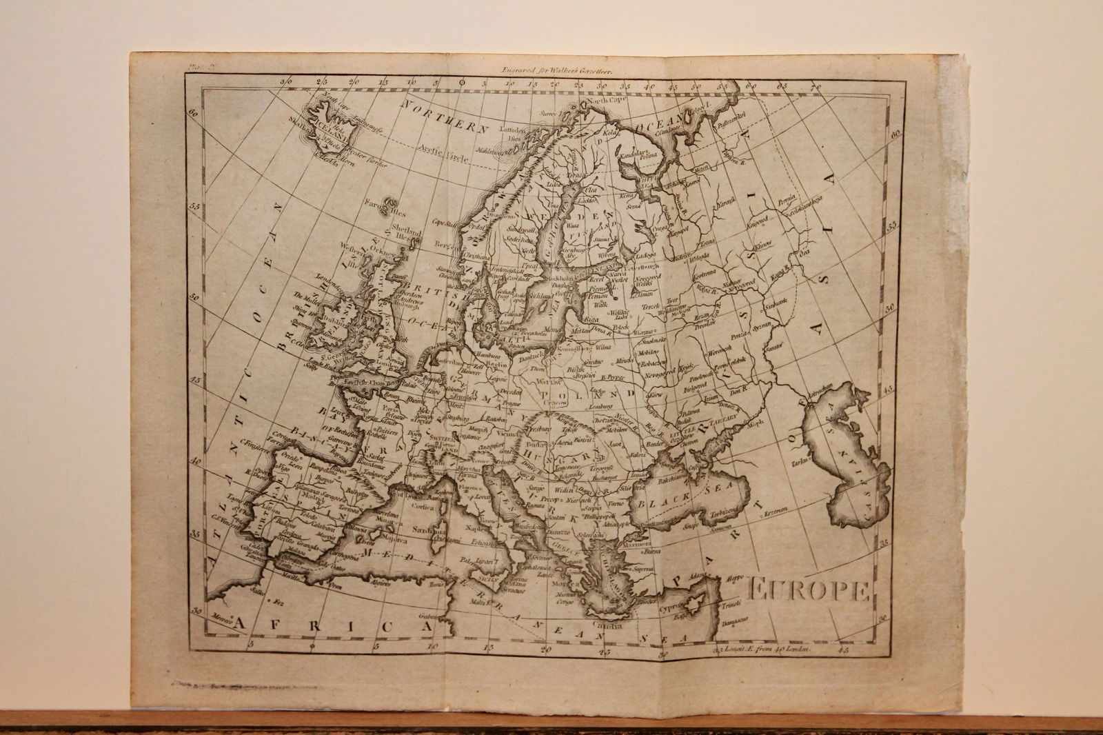 1801 Map of Europe: Title: 1801 Map of Europe Author: Walker Medium: Ink on Paper Dimensions: 10.5"X8" Description: Map of Europe dated 1801. Part of the 3rd edition of the Universal Gazetteer. Published by John Walker i