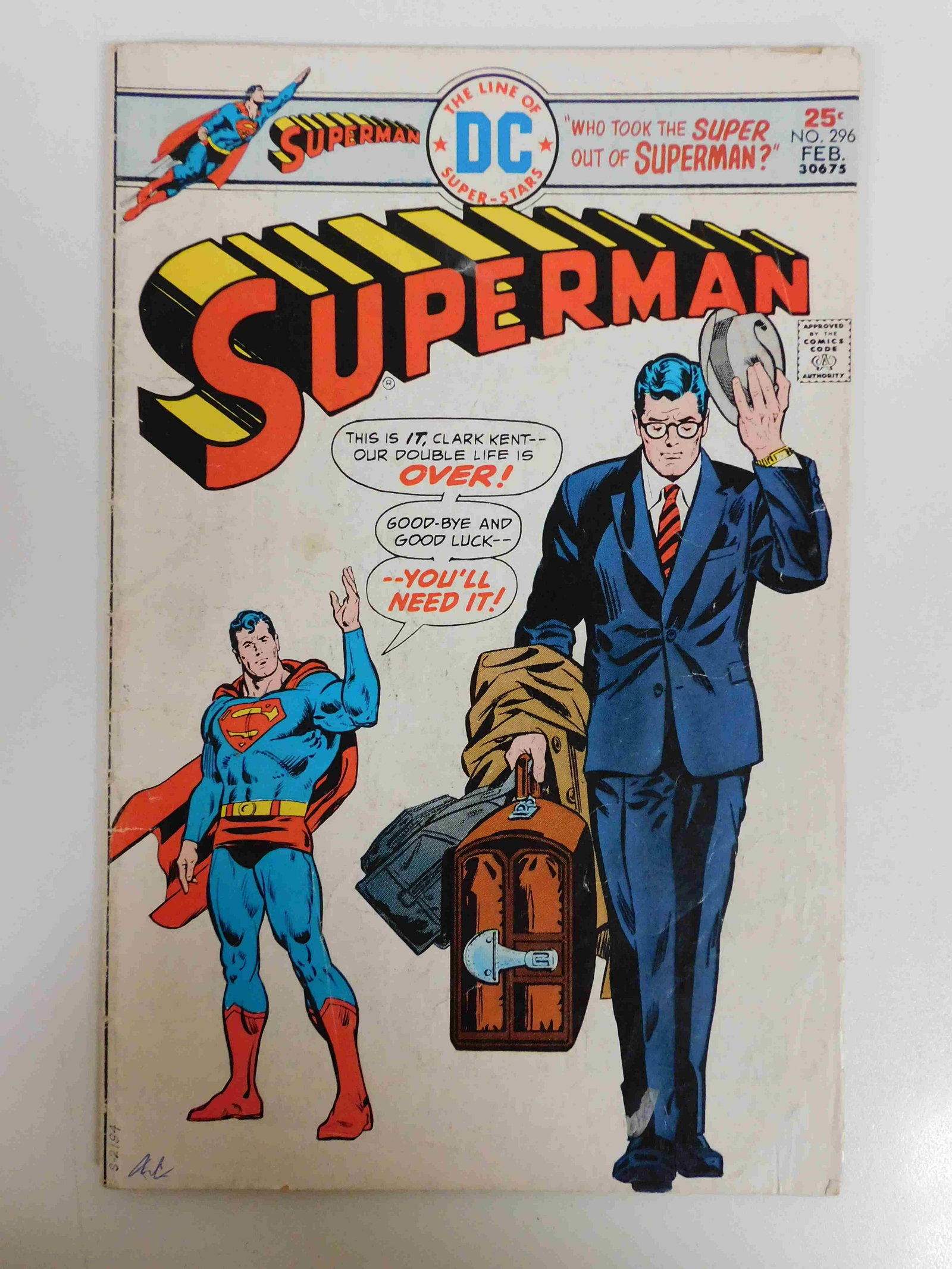 Superman #296: No Reserve! Superman #296. GD/VG Shipping: Domestic: Flat-rate of $9.99 for 1 to 8 items; Flat-rate of $19.99 for 9 items or more to anywhere within the contiguous U.S. International: Foreign shipping
