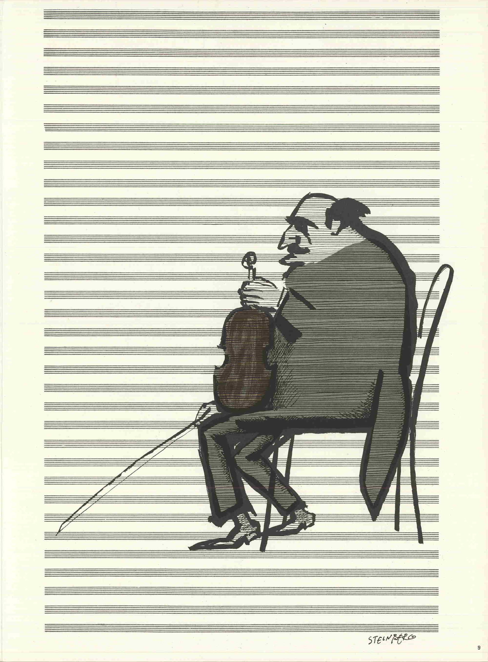 Saul Steinberg: DLM 53-54 Page 9: "DLM 53-54 Page 9" by Saul Steinberg, 1953 Unsigned Lithograph. Paper size is 15 x 11 inches, with an image size of 15 x 11 inches. The Lithograph is from an edition size of 2500 and is not framed. Th