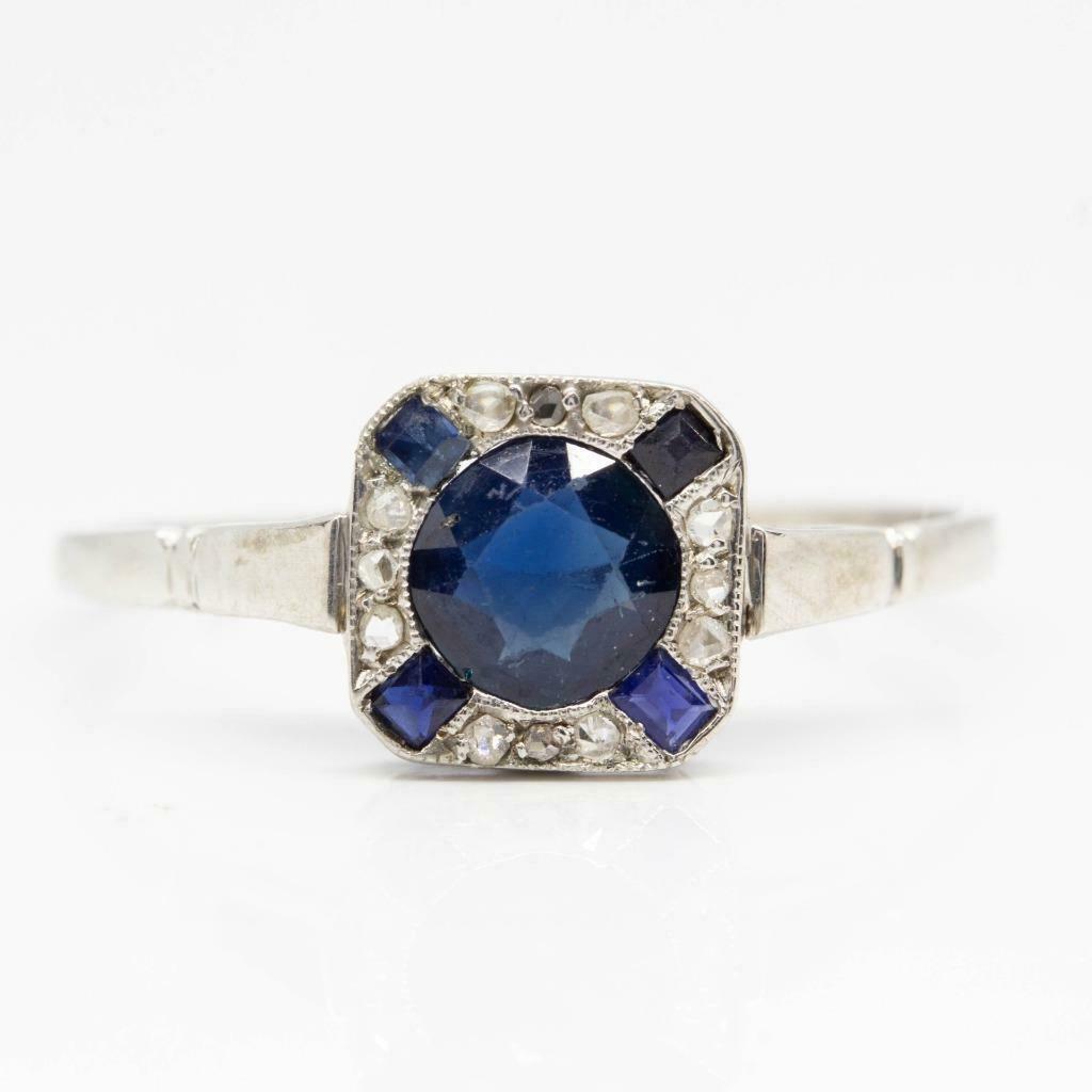 Art Deco Platinum Sapphire and Diamond Ring (1 of 7)