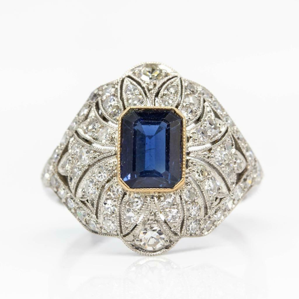 Platinum Antique Old Mine Diamonds and Natural Sapphire (1 of 7)
