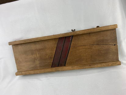 26" X 9" Antique Wood Steel Slaw Cutter: Title: 26" X 9" Antique Wood Steel Slaw CutterDescription: 26" X 9" Antique Wood Steel Slaw CutterDate/Period: Late 19th centuryMaterial Used: Wood and Metal Size :2.5" Tall x 26" Long x 9" Wide 