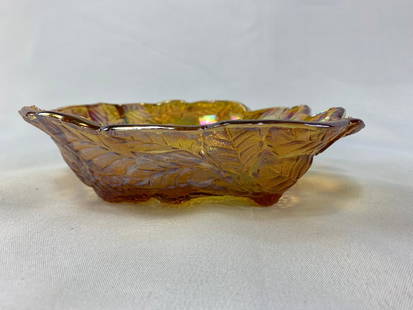 Marigold Iridescent Blackberry Wreath bowl: Title: Marigold Iridescent Blackberry Wreath bowlDescription: Marigold Iridescent Blackberry Wreath bowl. Ornately shaped.Date/Period: Mid 20th centuryMaterial Used: Glass Size :7.25" W x 2" H 