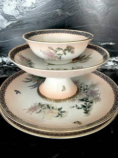 Antique Porcelain Plate set: Title: Antique Porcelain Plate setMaker: UnkownOrigin: UnkownDate/Period: UnkownMaterials: PorcelainSize:1486.0 gDescription: Diameters: 260.0, 145.0, 200.0 mm Diameters: 10.236, 5.709, 7.874 inches 