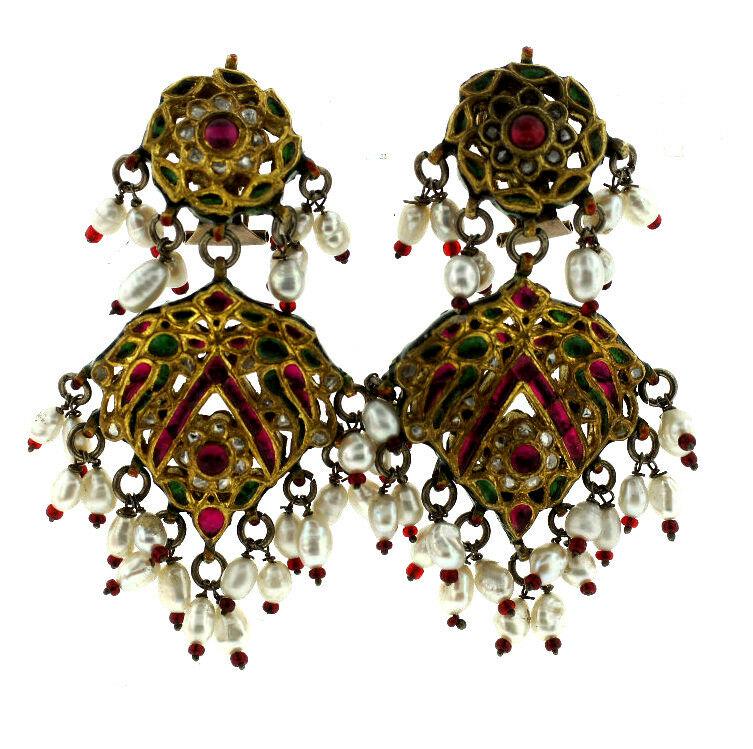 INDIAN 18K YELLOW GOLD SILVER ROSECUT DIAMOND RUBY (1 of 5)