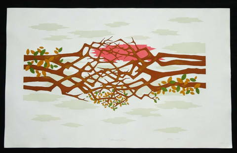 1981 HAWAII ABSTRACT PRINT ENTWINED TREES by SATORU ABE: Up for sale from a recent client in Honolulu Hawaii this 1981 Hawaii limited edition 18/300 large abstract prints on paper that is titled “Entwined Trees” by well-known artist Satoru Abe. The