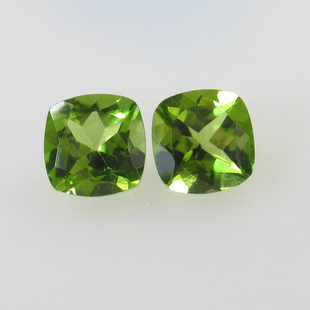 3.12 Ctw Natural Pakistan Peridot Cushion Pair: No Reserve! Title: 3.12 Ctw Natural Pakistan Peridot Cushion Pair Stone Clarity: VVS Gemstones: Peridot Size/Dimensions: 3.12 Carat Weights: 7.30 x 7.30 x 4.20 mm / 2 PC's Additional Information: Top 