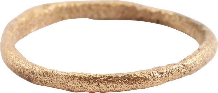 ANCIENT VIKING WEDDING RING 866-1067 AD S 6 ¼: Danelaw England. Gilt bronze, size 6 ¼. 1.7mm width, well-rounded section. Professionally refurbished with the surface restored in 24 karat gold. Gift boxed with certificate of authenticity. Rese