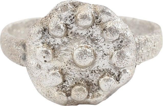 ANCIENT GREAT PLAGUE OF LONDON RING SIZE 6: 17th century, English. Revolutionary in its construction with the 4.3mm band of rolled brass/bronze, with a pattern imparted by the roller. The bronze flower bud top cast separately and the two joined