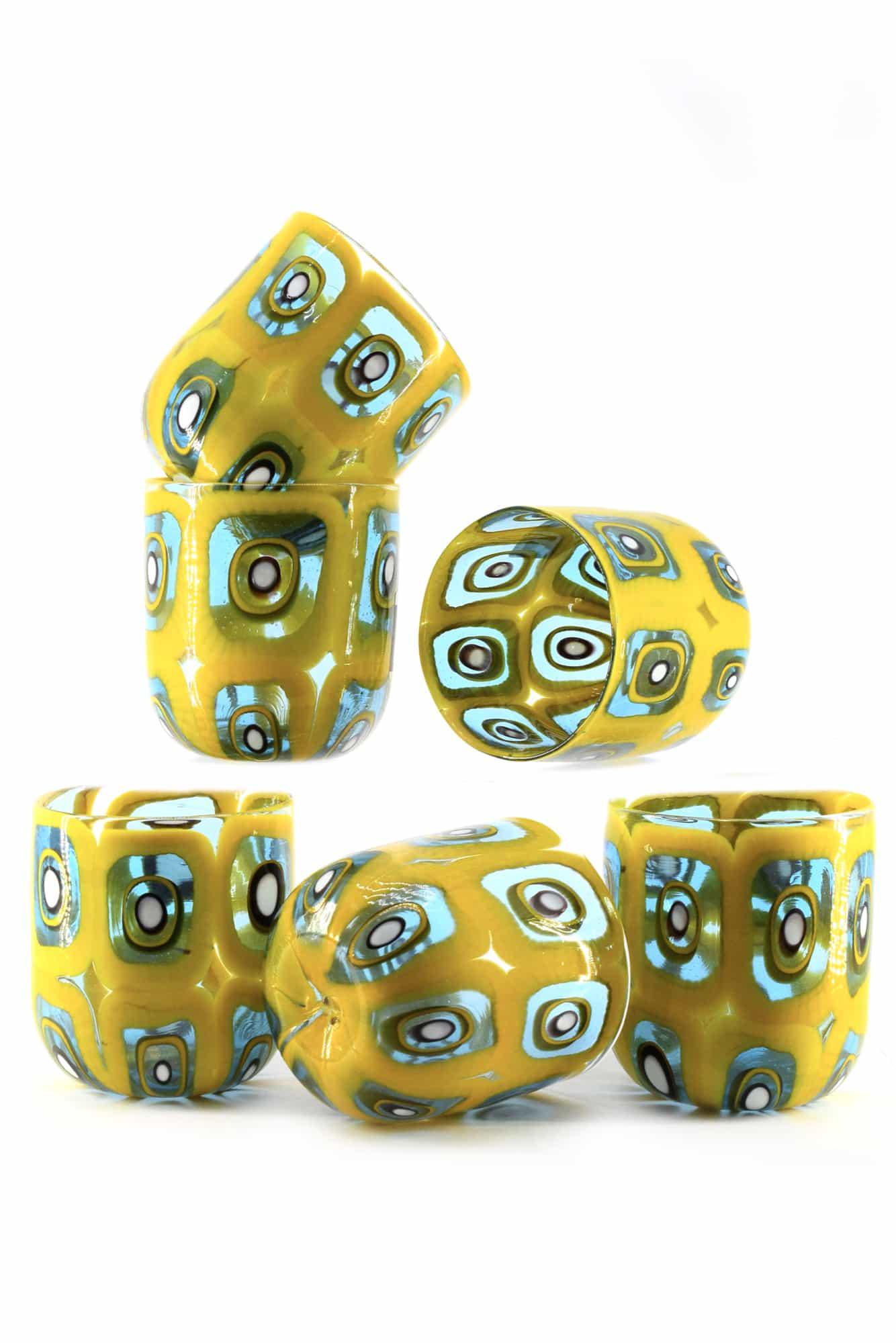 Murano Glass Glasses Set ( 6 Pieces ) Signed: Title: Murano Glass Glasses Set ( 6 Pieces ) Signed Maker: Mario Formentello Origin: Murano Date/Period: 2020 Material: Glass Size: H. 9,5 cm, L. 8,5 cm, P. 1290 grams Additional Information: Murano g