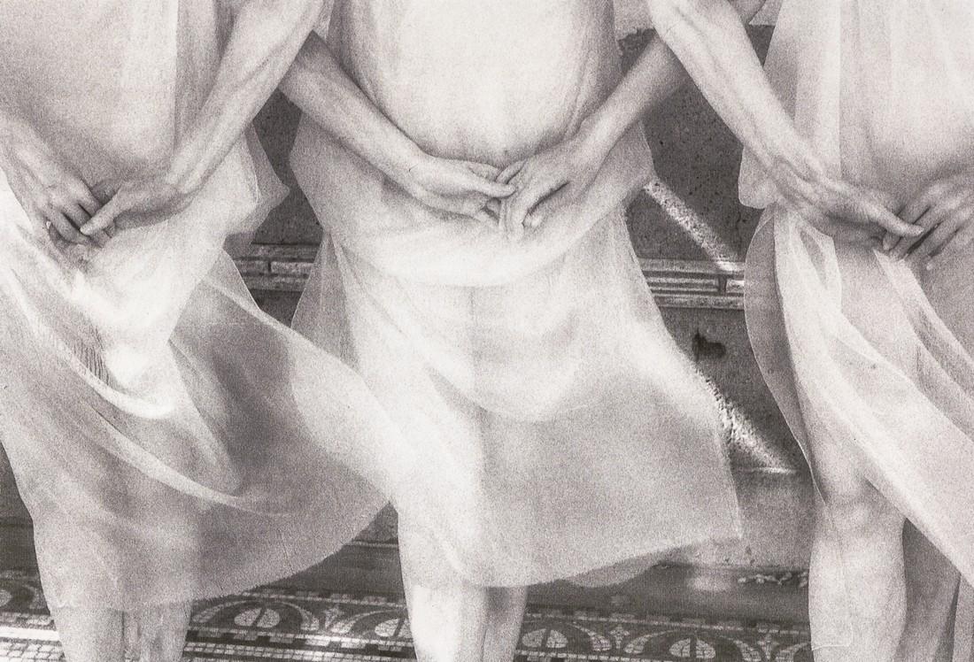 MARCIA LIPPMAN - Three Dancers: Artist: MARCIA LIPPMAN Title: Three Dancers Medium:Photo Litho, 1995, China Dimensions: 8.35x5.7" Description: Heat Wax Mounted on 8.5x11" Conservation Board Artist Bio: Photographer and teacher Marci