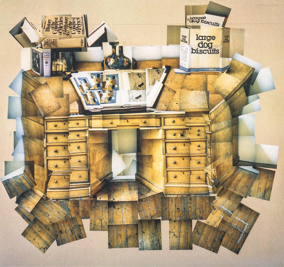 DAVID HOCKNEY - The Desk, 1984: Artist: DAVID HOCKNEY Title: The Desk, 1984 Medium: Photo Litho, 1988, Spain Dimensions: 8.6x8.1" Description: Heat Wax Mounted on 11x14" Conservation Board Artist Bio: David Hockney, (1937) is an Eng