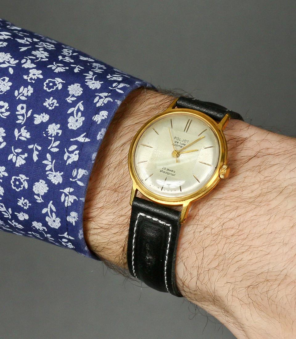 Poljot deluxe automatic vintage men wrist watch russian: Materials Band material: Leather Gold, Stainless steel Poljot deluxe automatic vintage men wrist watch russian antique unisex white USSR watches ?14 Watch - "Poljot" deluxe automatic Specifications: M