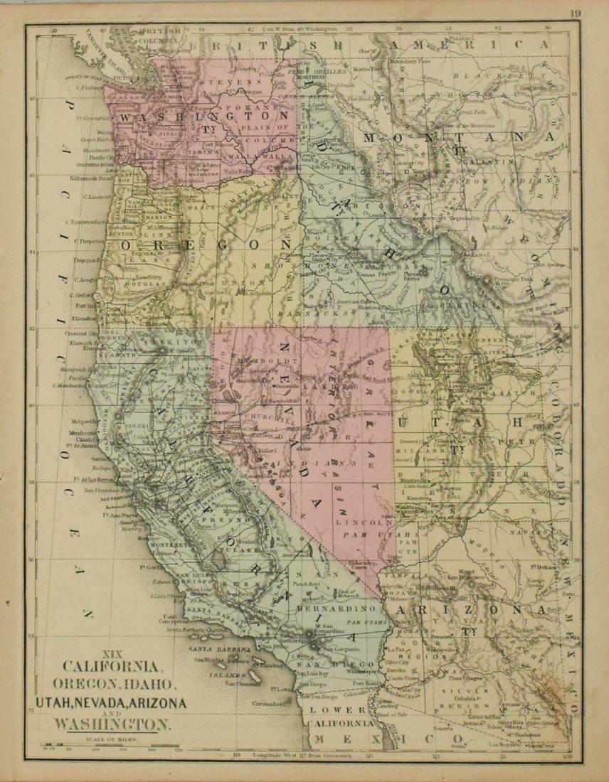 1869 Mitchell Map of Western US [verso] Mexico and (1 of 2)