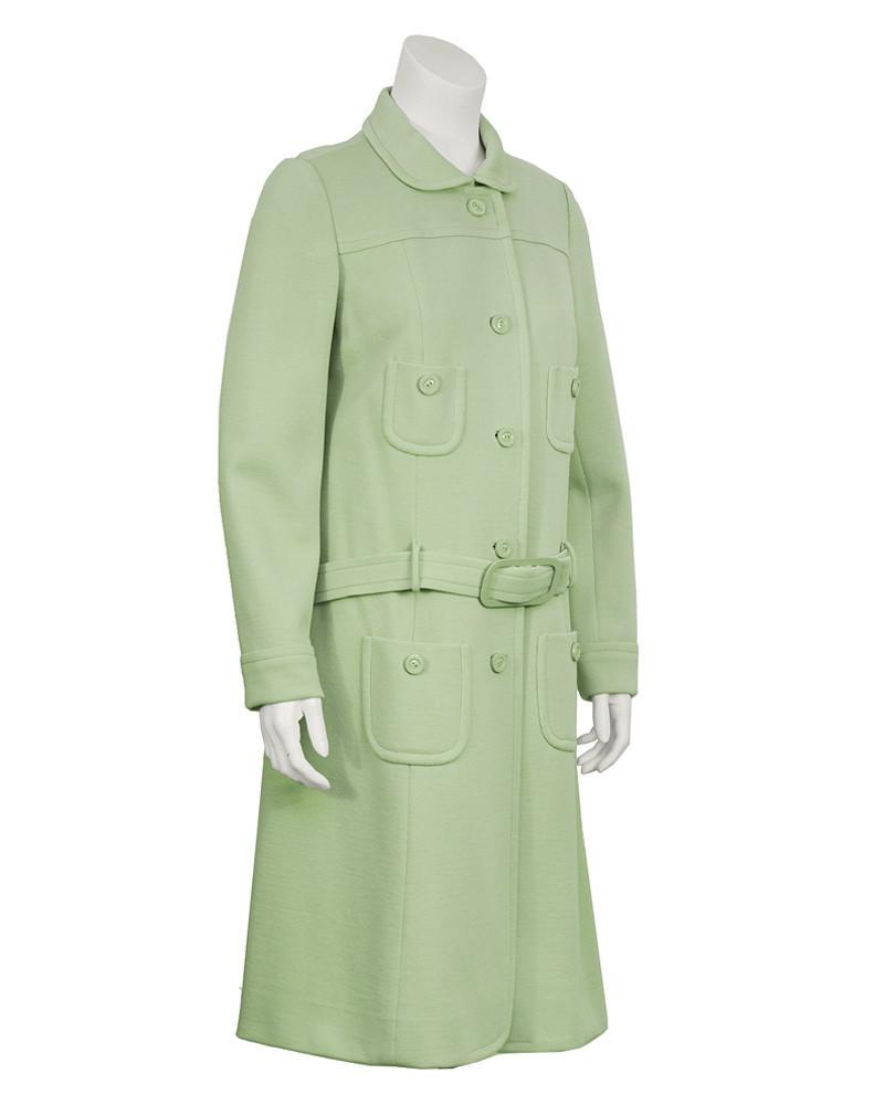 Anonymous Mint Green Space/Age Coat: Brand: Anonymous Title: Anonymous Mint Green Space/Age Coat Additional Information: Mint green knit jersey Courreges style coat/dress from the 1960's. The coat features a rounded collar, four patch po