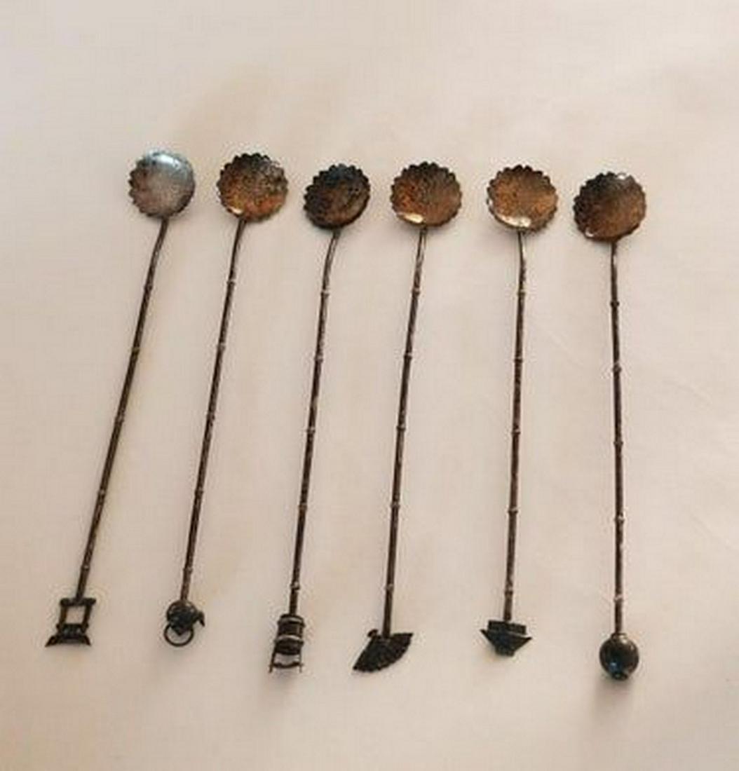 Antique Art Deco Sterling Silver Tea Stirs: Title: Antique Art Deco Sterling Silver Tea Stirs Maker: NA Origin: Date/Period: 1920s Materials: Sterling silver Size:8 x 1 inches Description: Antique Japanese sterling sillver tea spoons/stirs, set