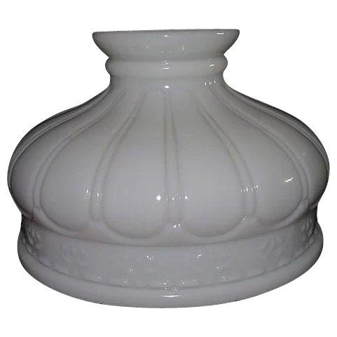 Embossed "Mellon Panels" Pattern 10 inch Shade for: Title: Embossed "Mellon Panels" Pattern 10 inch Shade for Pressurized Gas or Oil Lamps !!! Description: White Opal Glass embossed with 16 "Mellon Panels" Pattern with an embossed border of "Tassels an