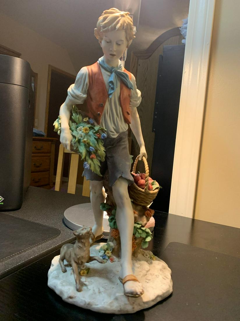 Porcelain Statue Luigi Benacchio "TRIADE" boy with: Title: Porcelain Statue Luigi Benacchio "TRIADE" boy with apples and cat-style#737 Description: Porcelain Statue Luigi Benacchio "TRIADE" boy with apples and cat-style#737 Date/Period: Early 20th cent