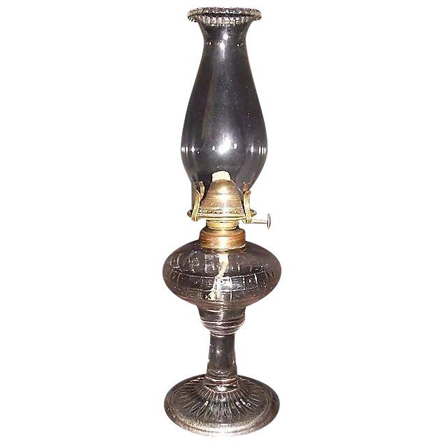 ANTIQUE Sun Purple Tinted Centennial Period "Stars &: Title: ANTIQUE Sun Purple Tinted Centennial Period "Stars & Bars" Pattern Oil Lamp complete with Zero size Burner & Chimney. Not a repro. Ca. 1876. Description: Sun Purple Tinted Centennial Period "St
