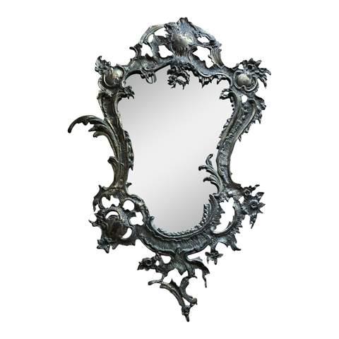 Antique Art Nouveau Portuguese Mirror: Beautiful Art Nouveau mirror with scrolling details. Portuguese Alegre family estate provenance. Imported directly from Portugal. It’s age and patina is exceptionally beautiful. Dimensions: 19?W × 