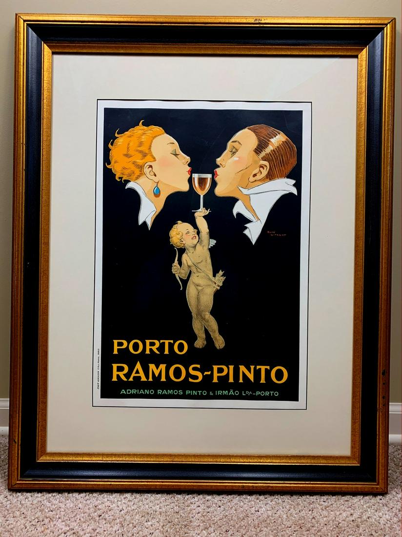 Original poster:: Title: Original poster: PORTO RAMOS PINTO Artist: Rene Vincent Description: Original poster: PORTO RAMOS PINTO. Artist: Rene Vincent. Linen backed original FIRST PRINTING