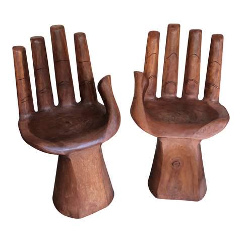 Wooden Pedro Friedeberg Style: Absolutely gorgeous wooden hand chairs in the style of Pedro Friedeburg. Perfect for the interior designer. Extremely comfortable. Slight variation in the wood which gives this pair a warm look. Reser