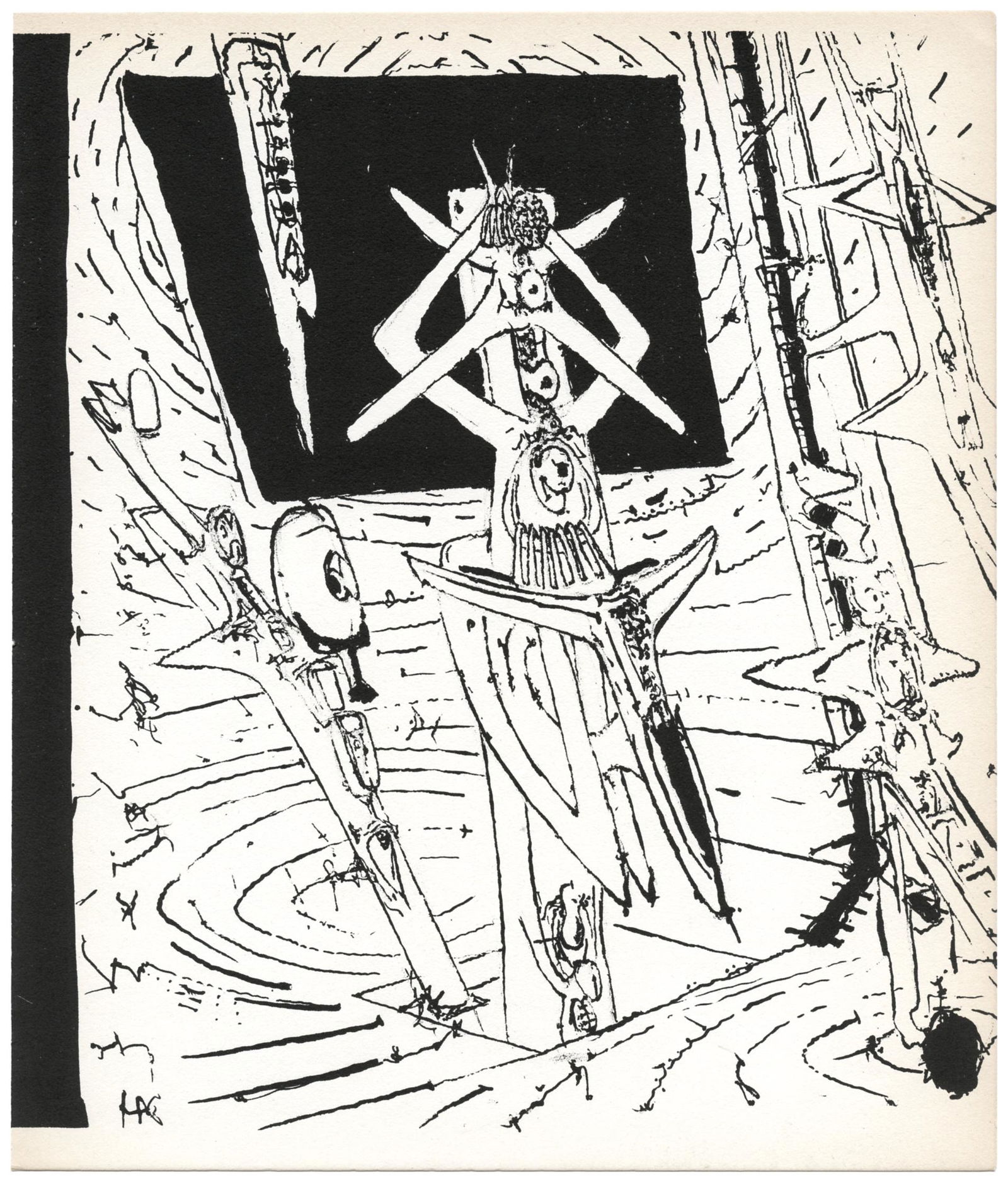 Roberto Sebastian Matta original lithograph, 1947: Medium: original lithograph. Printed in Paris by Mourlot and published by Pierre à Feu and Maeght Editeur for the Marcel Duchamp / André Breton project Surréalisme en 1947. Issued in a limited edit