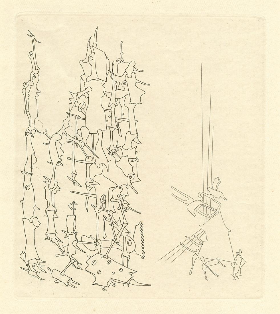 Yves Tanguy original etching: Medium: original etching. Printed in Paris by Lacourière and published by Pierre à Feu and Maeght Editeur for the Marcel Duchamp / André Breton project "Surréalisme en 1947". Issued in a limited e