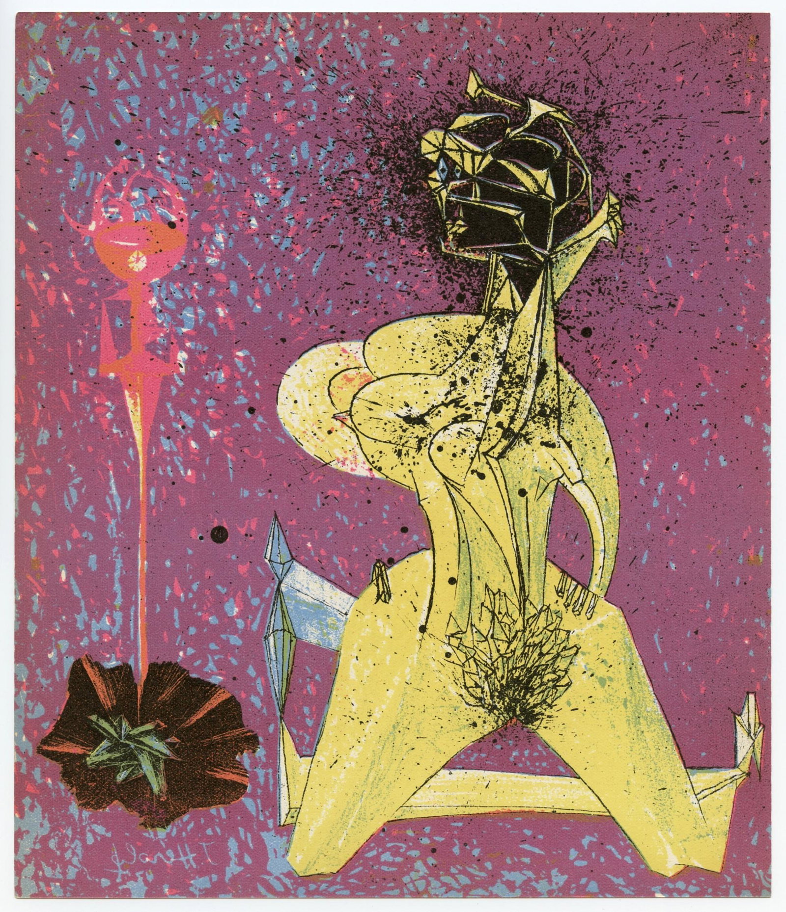 Jacques Herold original lithograph, 1947: Medium: original lithograph. Printed in Paris by Mourlot and published by Pierre à Feu and Maeght Editeur for the Marcel Duchamp / André Breton project Surréalisme en 1947. Issued in a limited edit