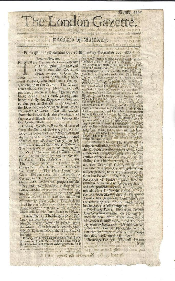 1686 London Gazette Barbary Coast (1 of 2)