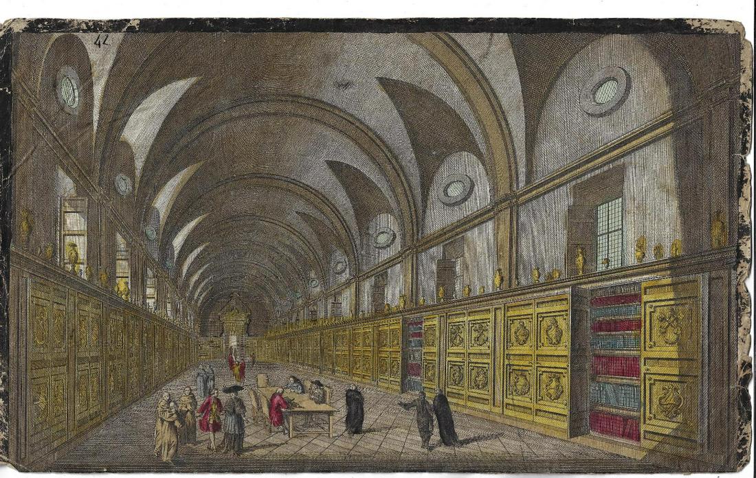 Two 18th C Handcolored Madrid and Great Hall (1 of 2)